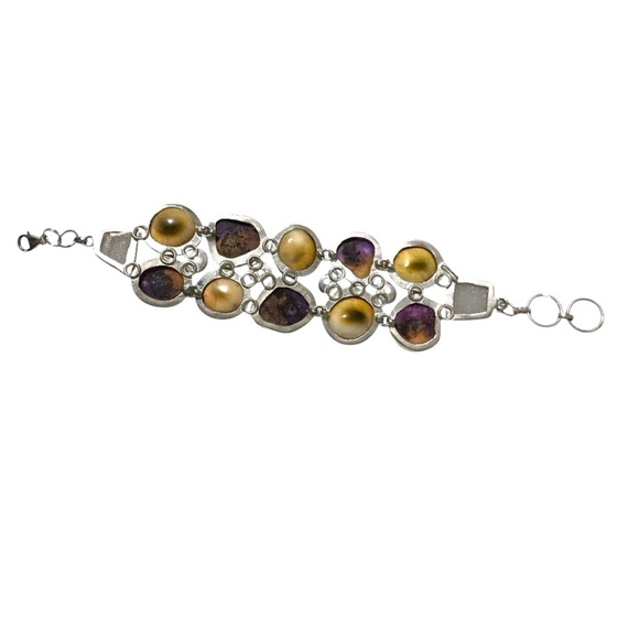 Shiva Eye Operculum (Gomti Chakra) Moonstone & Purple Agate 925 Silver Bracelet - Picture 5 of 9